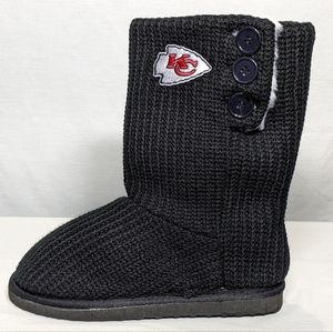 NEW Kansas City Chiefs Knit High End Button Boot Slipper NFL Swifty Sz 7 black